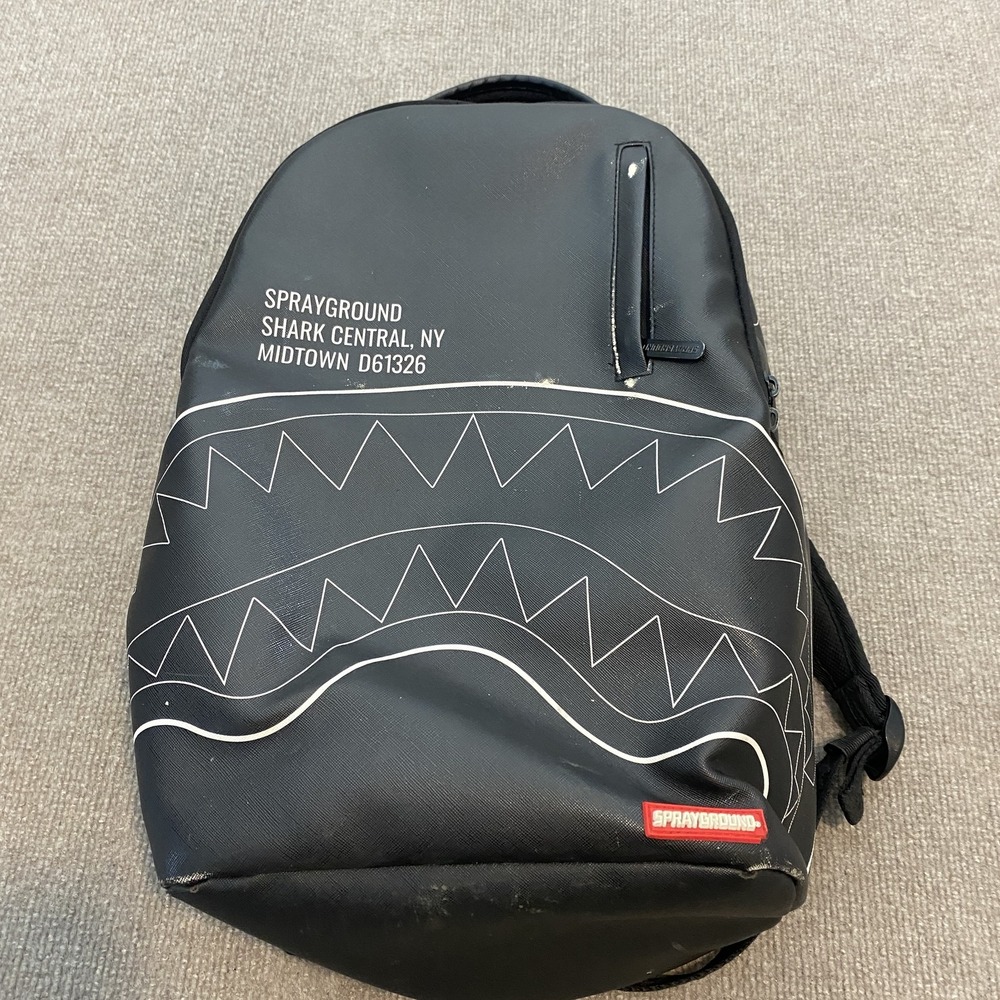 Sprayground Shark Central Black 18" Backpack Faux Leather Men Limited Edition